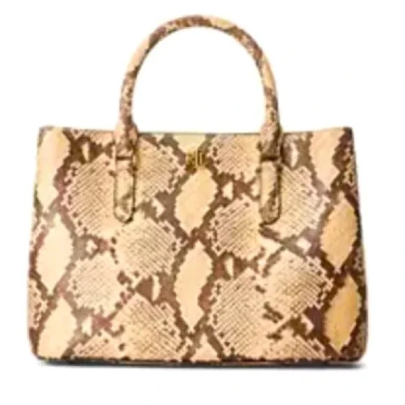 NWT MSRP$375 Lauren Ralph Lauren Snakeskin Medium Marcy Satchel Bag Women’s - Picture 1 of 4